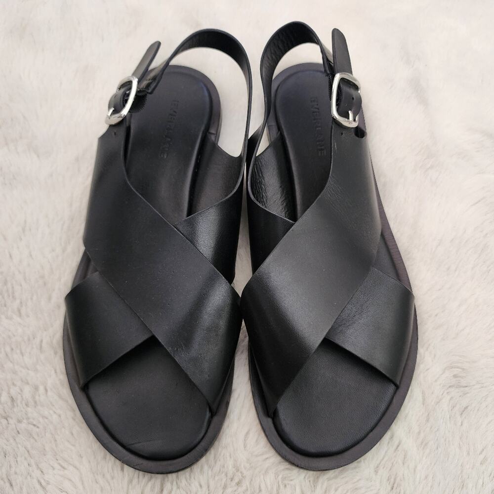Everlane The City Crossover Black Leather Ankle Strap Sandal - Women’s 9.5 NEW
